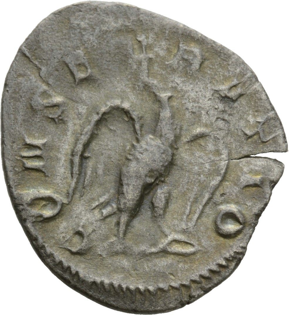 RIC IV Trajan Decius 89 Trajan Decius reverse, Eagle, with open wings, standing front on bar, head right