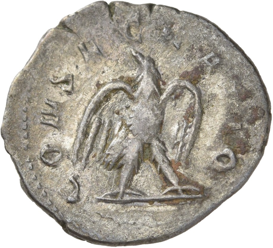 RIC IV Trajan Decius 89 Trajan Decius reverse — Eagle, with open wings, standing front on bar, head right
