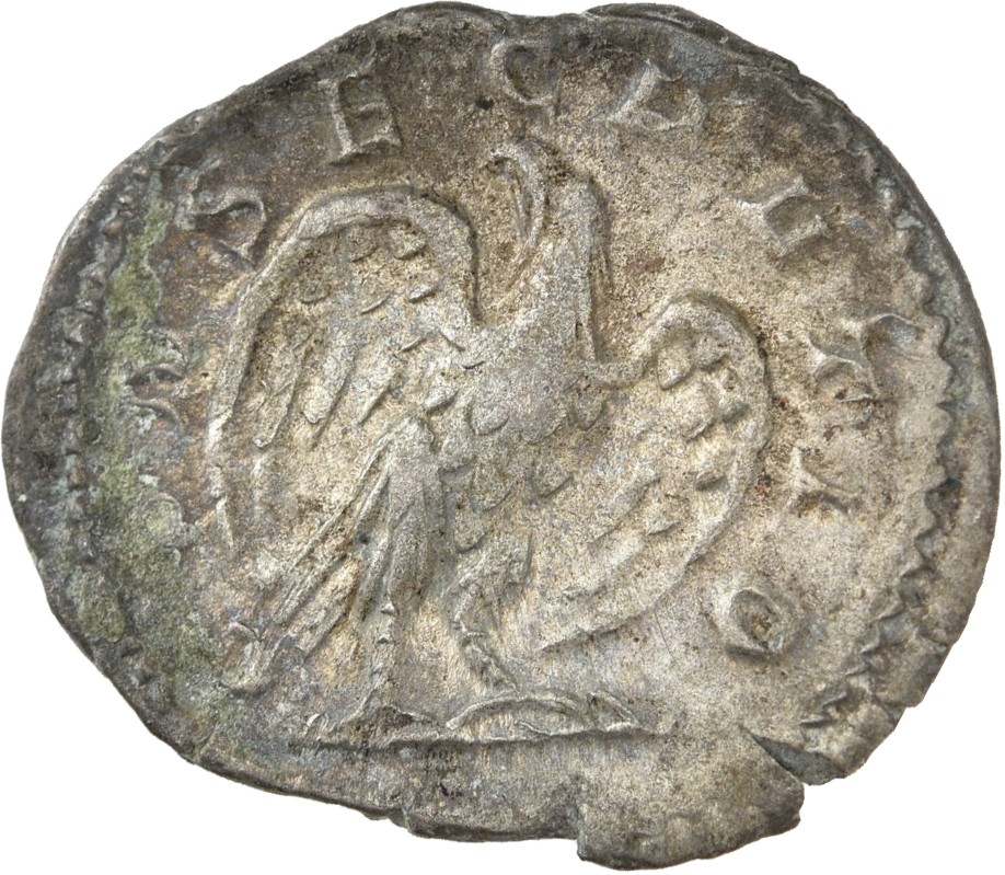 RIC IV Trajan Decius 91A Trajan Decius reverse — Eagle, with open wings, standing front on bar, head right