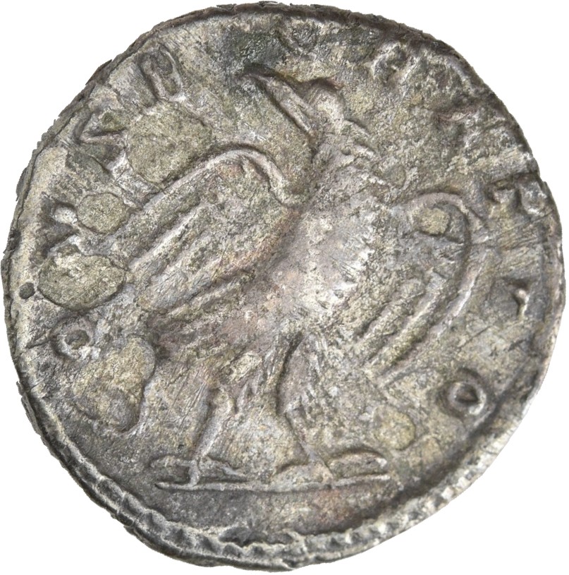 RIC IV Trajan Decius 91B Trajan Decius reverse, Eagle, with open wings, standing front on bar, head right