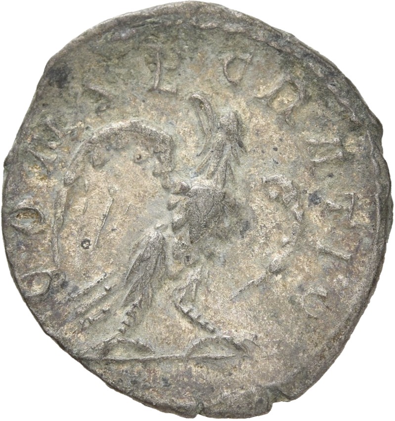 RIC IV Trajan Decius 93 Trajan Decius reverse, Eagle, with open wings, standing front on bar, head right