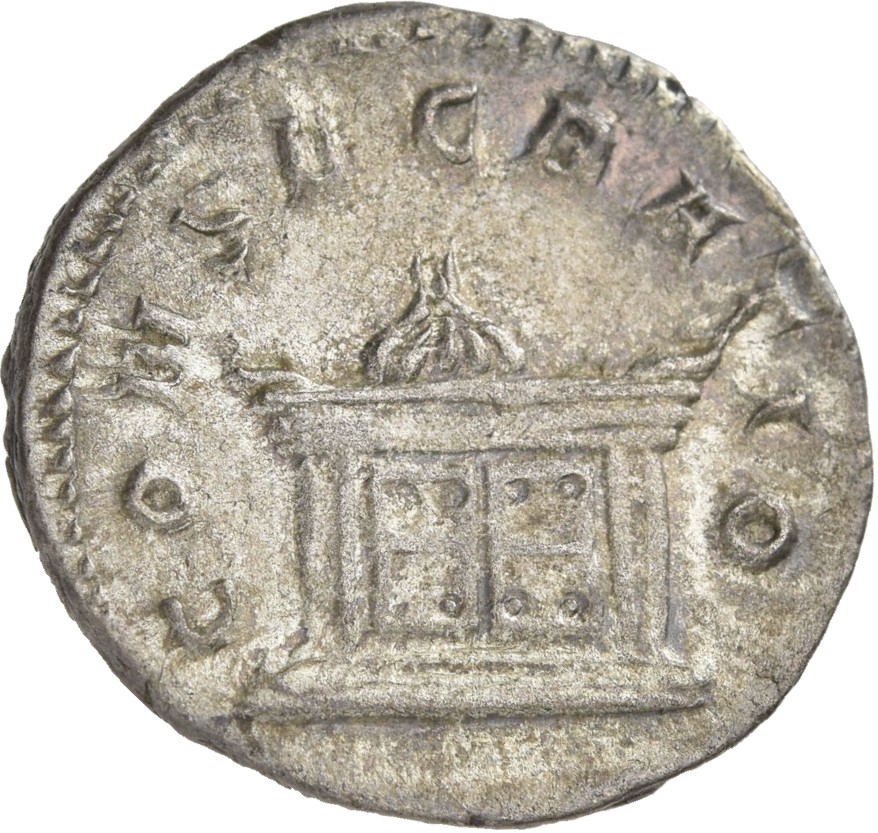 RIC IV Trajan Decius 94 Trajan Decius reverse — Rectangular altar, with four panels in front, lighted