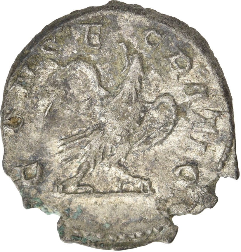 RIC IV Trajan Decius 95 Trajan Decius reverse, Eagle, with open wings, standing front on bar, head right