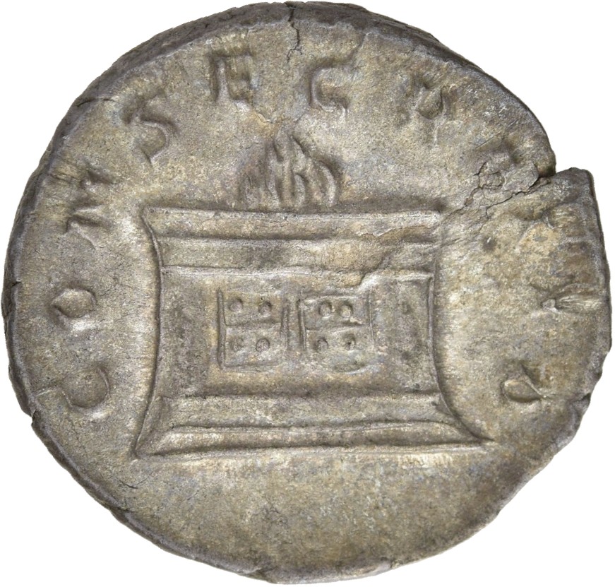 RIC IV Trajan Decius 98 Trajan Decius reverse, Rectangular altar, with four panels in front, lighted