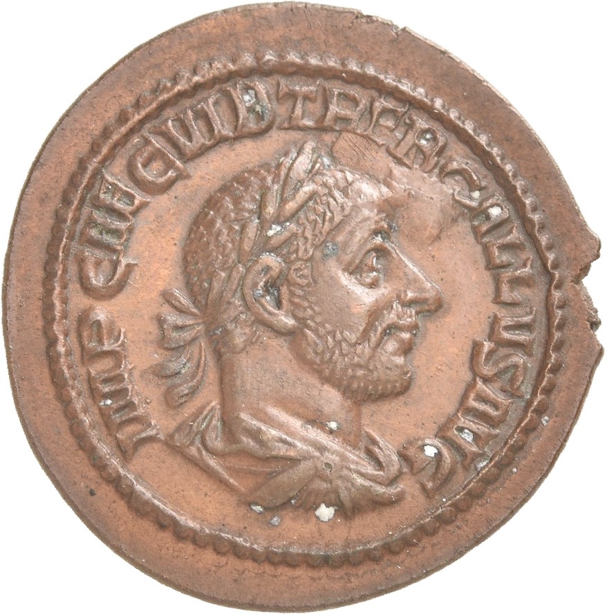 RIC IV Trebonianus Gallus 1 Trebonianus Gallus obverse, Bust of Trebonianus Gallus, laureate, draped, cuirassed, right