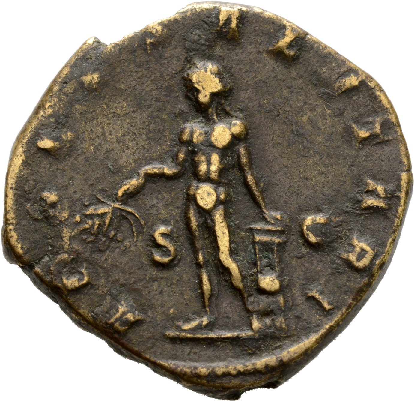RIC IV Trebonianus Gallus 103 Trebonianus Gallus reverse, Apollo, nude, standing left, leaning in lyre set on rock, holdin...