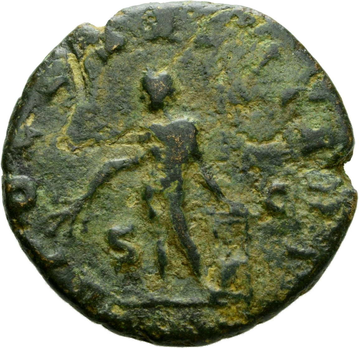 RIC IV Trebonianus Gallus 104B Trebonianus Gallus reverse, Apollo, nude, standing left, leaning in lyre set on rock, holdi...
