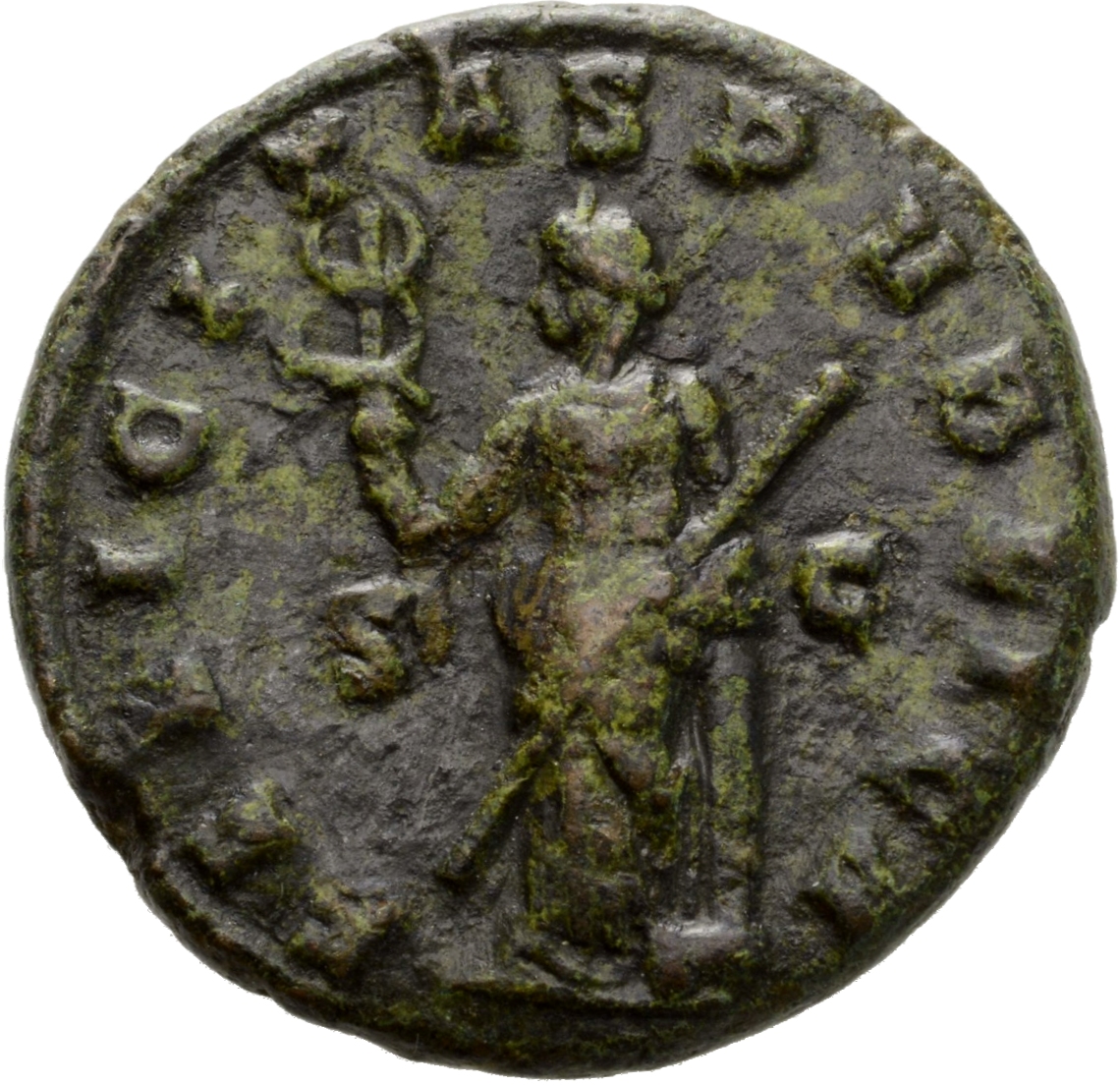 RIC IV Trebonianus Gallus 108B Trebonianus Gallus reverse, Felicitas, draped, standing left, leaning on column, holding ca...
