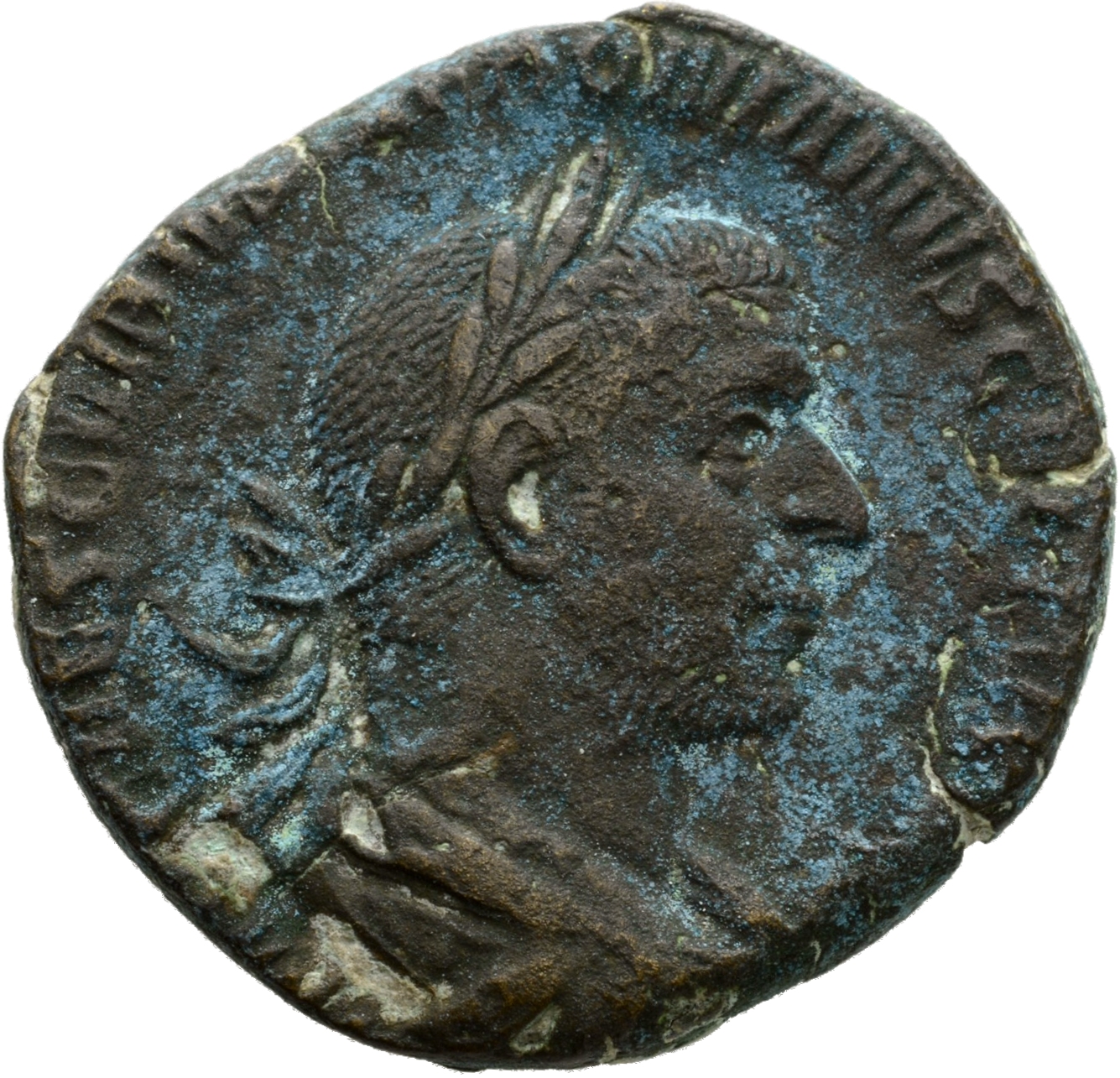 RIC IV Trebonianus Gallus 109 Trebonianus Gallus obverse, Bust of Trebonianus Gallus, laureate, draped, cuirassed, right