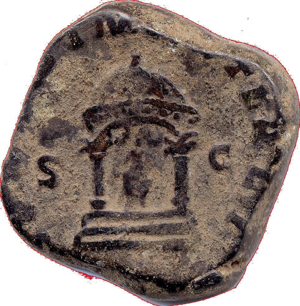 RIC IV Trebonianus Gallus 110 Trebonianus Gallus reverse, Round distyle temple, in which is seated Juno; at her side, peacock