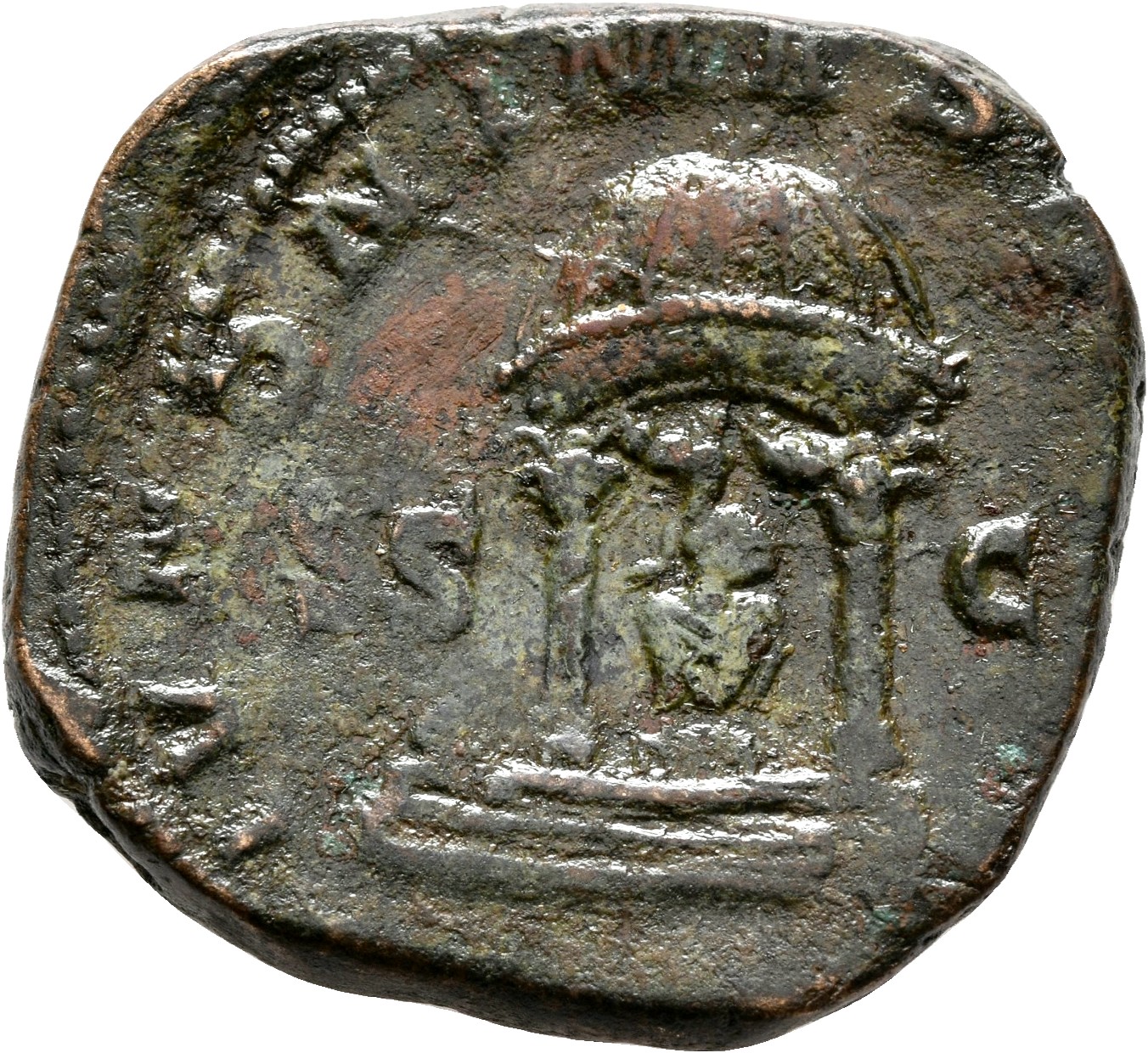 RIC IV Trebonianus Gallus 110A Trebonianus Gallus reverse, Round distyle temple, in which is seated Juno; at her side, pea...
