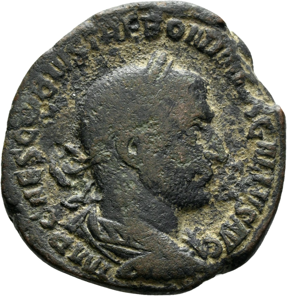 RIC IV Trebonianus Gallus 114 Trebonianus Gallus obverse, Bust of Trebonianus Gallus, laureate, draped, cuirassed, right
