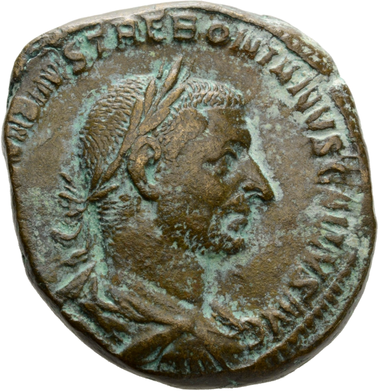 RIC IV Trebonianus Gallus 114A Trebonianus Gallus obverse, Bust of Trebonianus Gallus, laureate, draped, cuirassed, right
