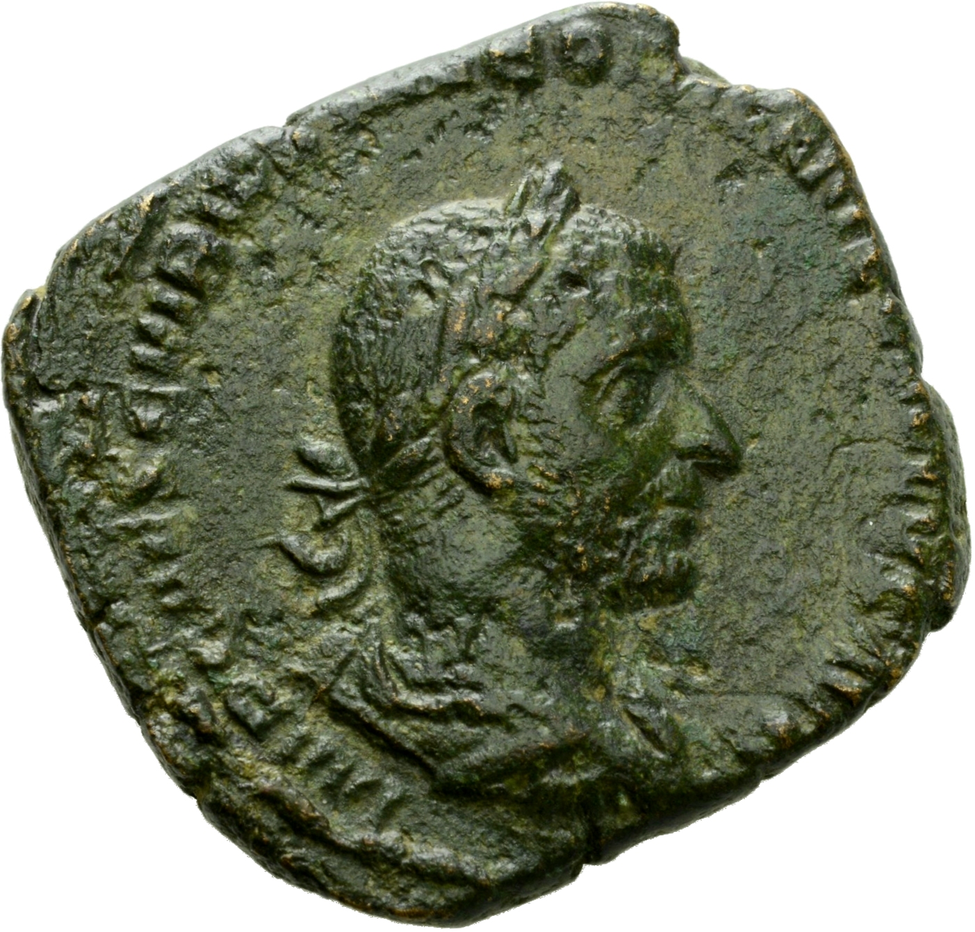 RIC IV Trebonianus Gallus 116A Trebonianus Gallus obverse, Bust of Trebonianus Gallus, laureate, draped, cuirassed, right