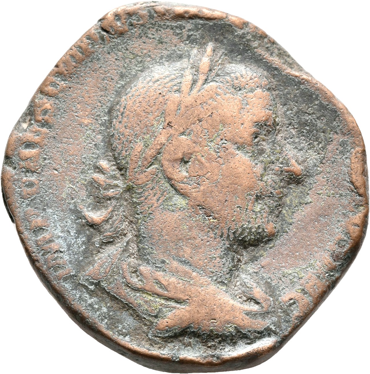 RIC IV Trebonianus Gallus 116A Trebonianus Gallus obverse — Bust of Trebonianus Gallus, laureate, draped, cuirassed, right
