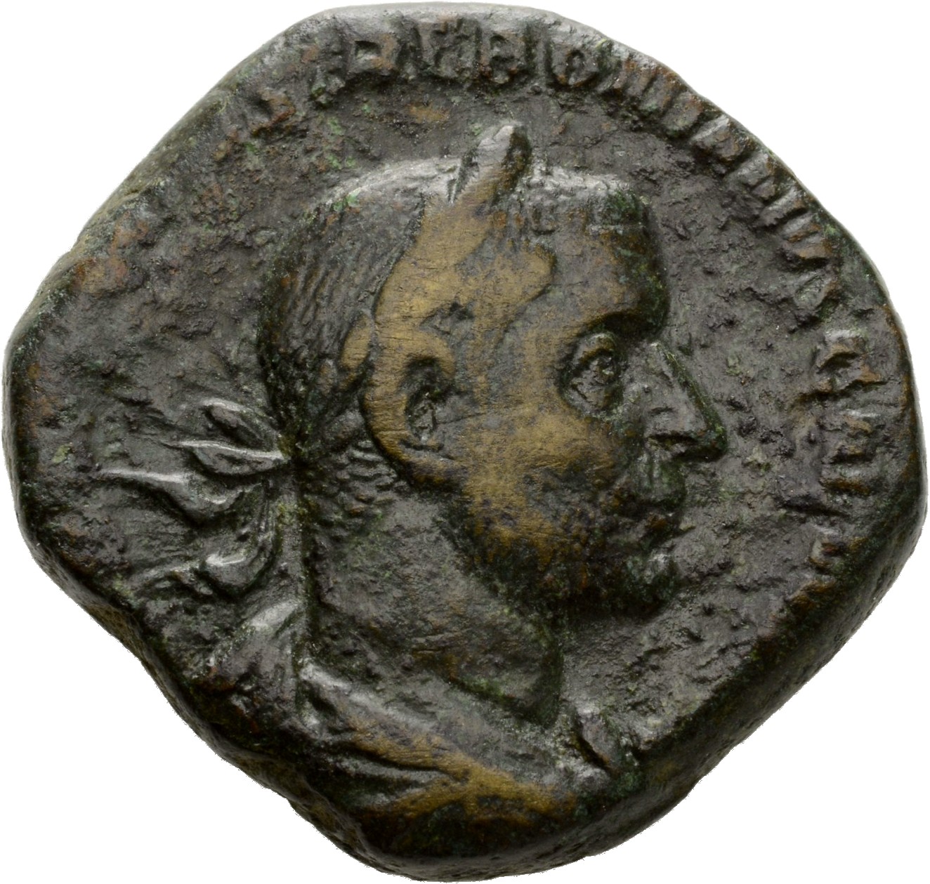 RIC IV Trebonianus Gallus 117A Trebonianus Gallus obverse, Bust of Trebonianus Gallus, laureate, draped, cuirassed, right