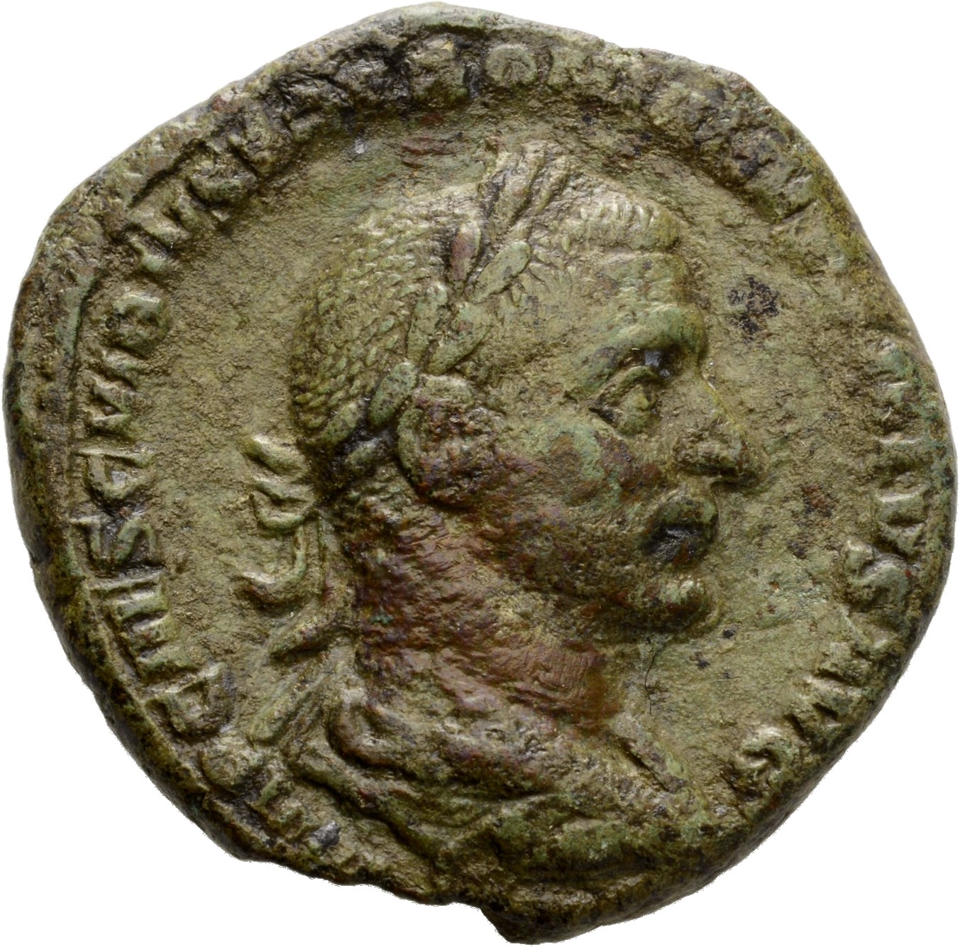 RIC IV Trebonianus Gallus 120 Trebonianus Gallus obverse, Bust of Trebonianus Gallus, laureate, draped, cuirassed, right