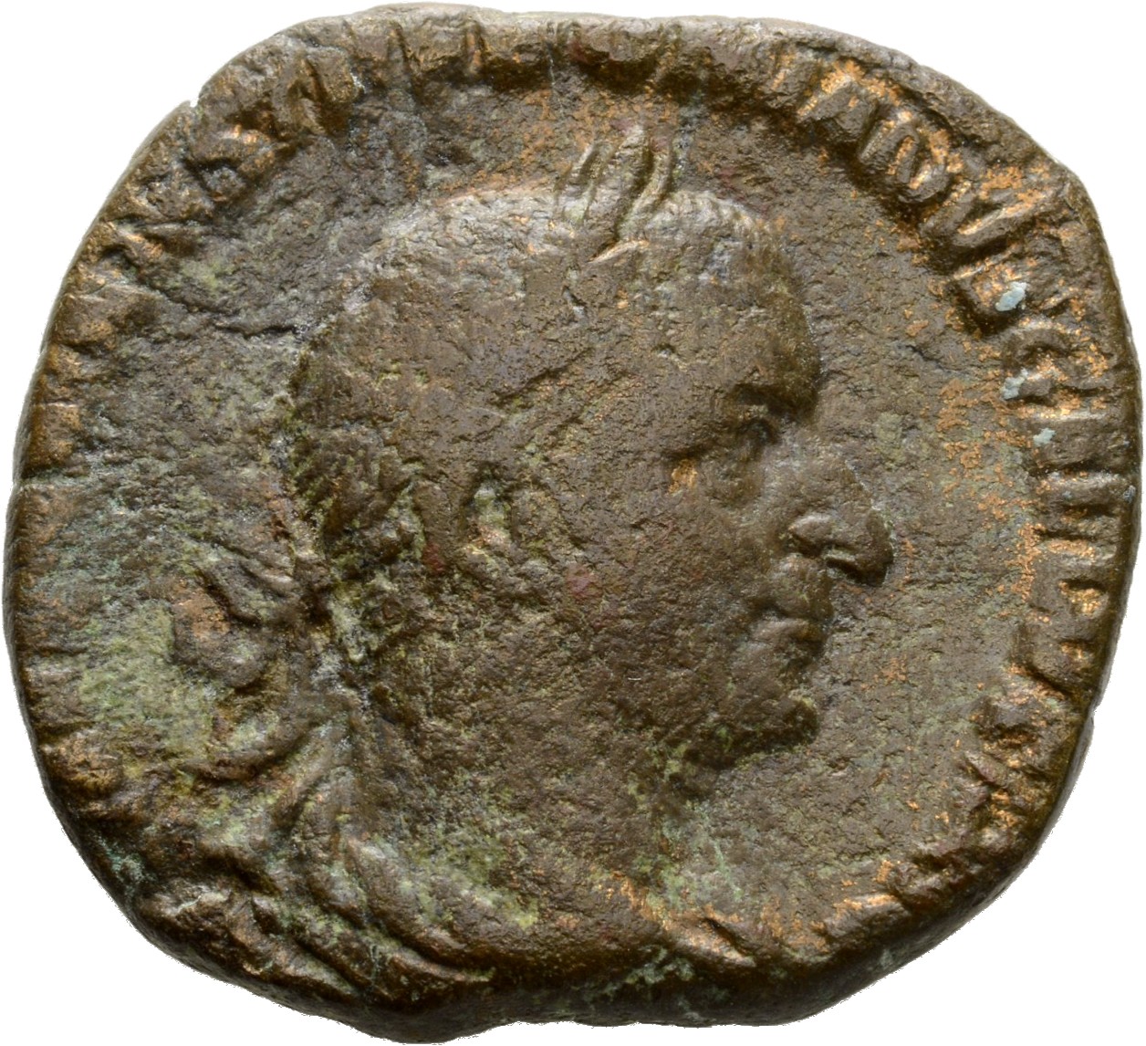 RIC IV Trebonianus Gallus 126A Trebonianus Gallus obverse, Bust of Trebonianus Gallus, laureate, draped, cuirassed, right