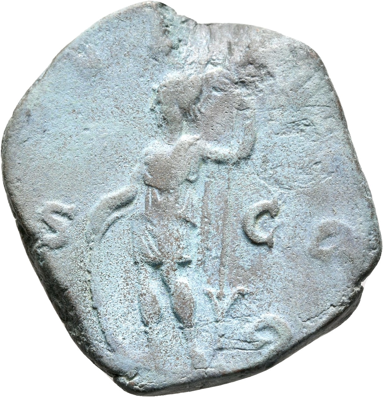 RIC IV Trebonianus Gallus 126A Trebonianus Gallus reverse — Virtus, helmeted, in military attire, standing left, resting r...