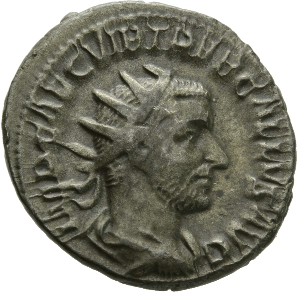 RIC IV Trebonianus Gallus 30 Trebonianus Gallus obverse, Bust of Trebonianus Gallus, radiate, draped, cuirassed, right