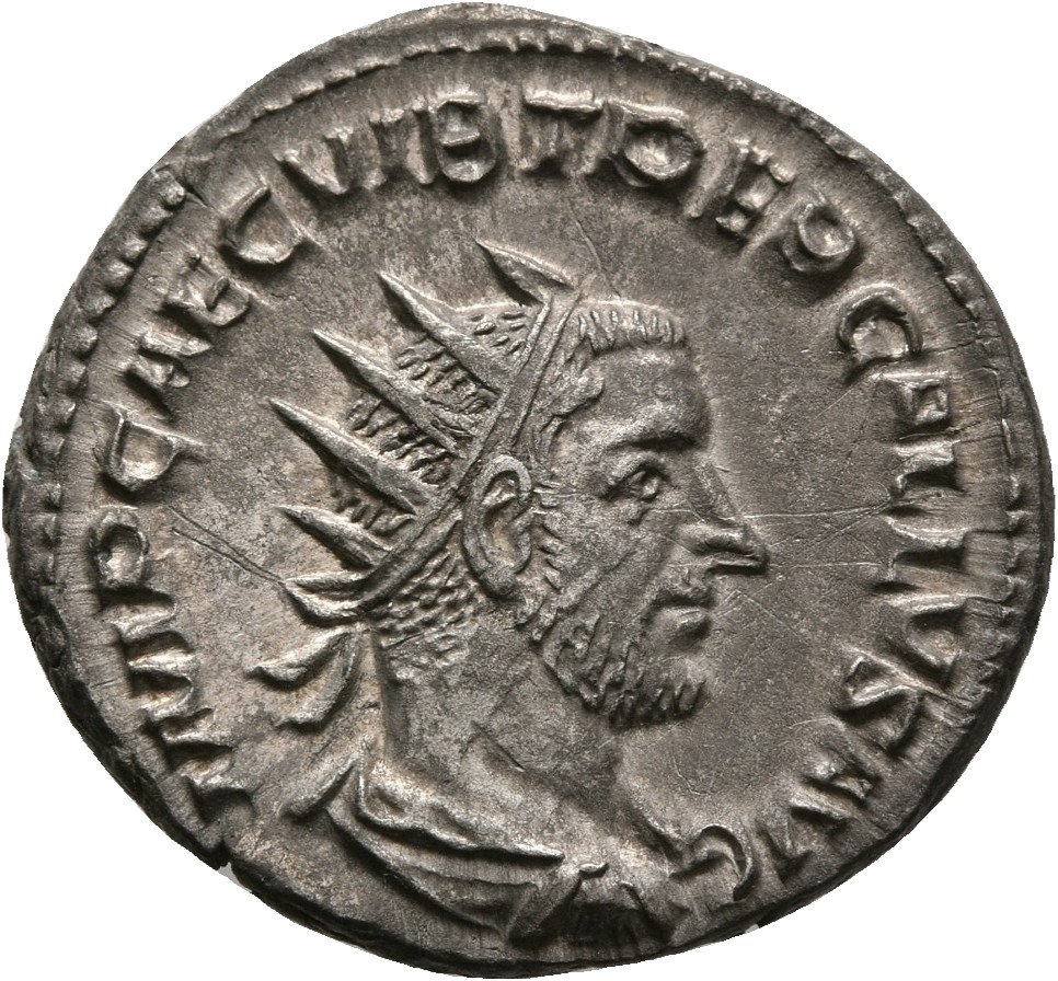 RIC IV Trebonianus Gallus 31 Trebonianus Gallus obverse, Bust of Trebonianus Gallus, radiate, draped, cuirassed, right