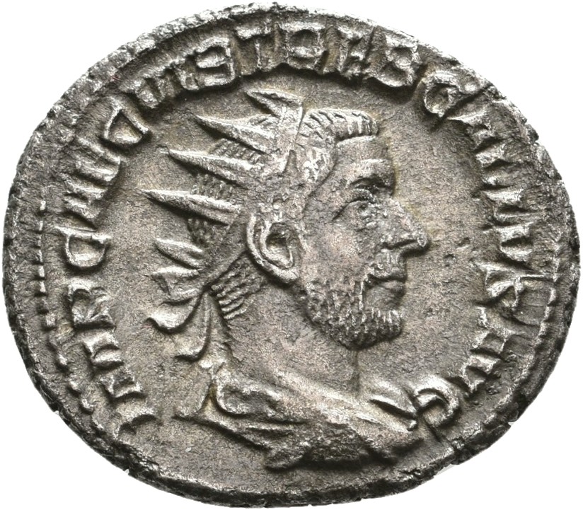 RIC IV Trebonianus Gallus 32 Trebonianus Gallus obverse, Bust of Trebonianus Gallus, radiate, draped, cuirassed, right