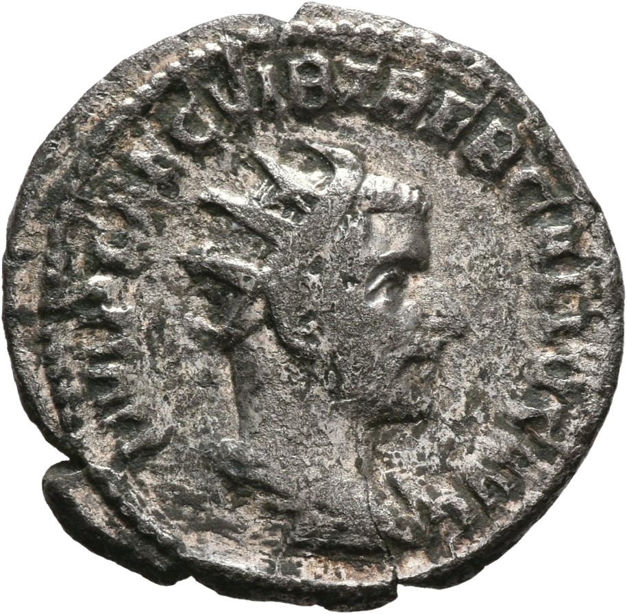 RIC IV Trebonianus Gallus 34A Trebonianus Gallus obverse, Bust of Trebonianus Gallus, radiate, draped, cuirassed, right