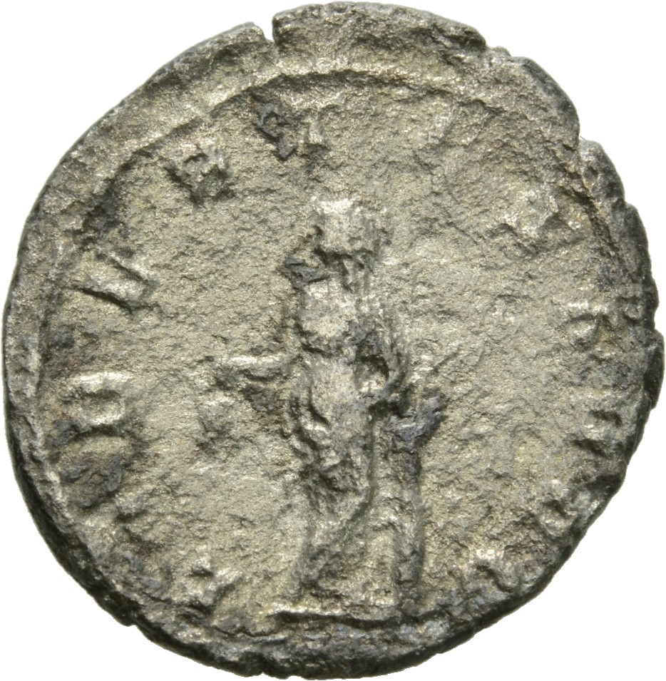 RIC IV Trebonianus Gallus 39 Trebonianus Gallus reverse, Libertas, draped, standing left, legs crossed, resting on column,...