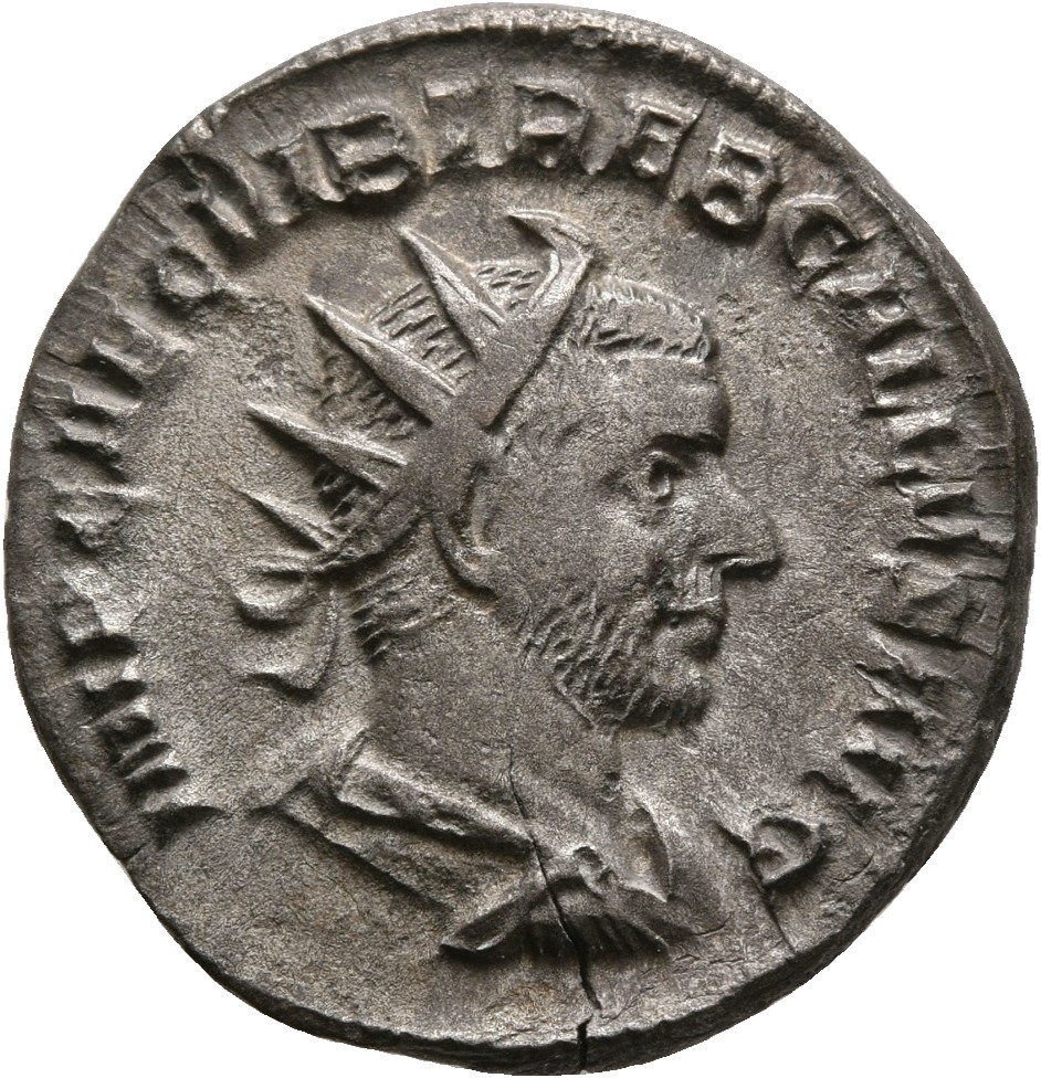 RIC IV Trebonianus Gallus 41 Trebonianus Gallus obverse, Bust of Trebonianus Gallus, radiate, draped, cuirassed, right