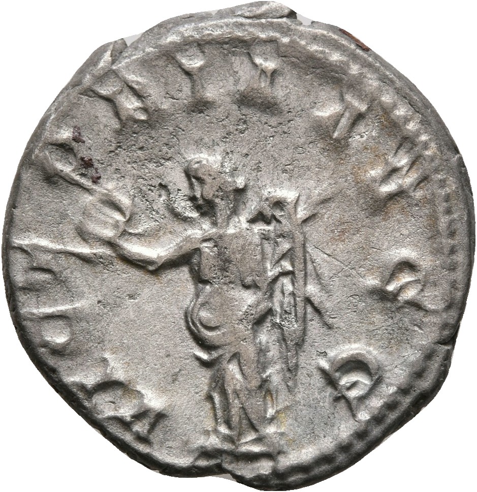 RIC IV Trebonianus Gallus 48A Trebonianus Gallus reverse, Victory, winged, draped, standing left, holding wreath in right ...