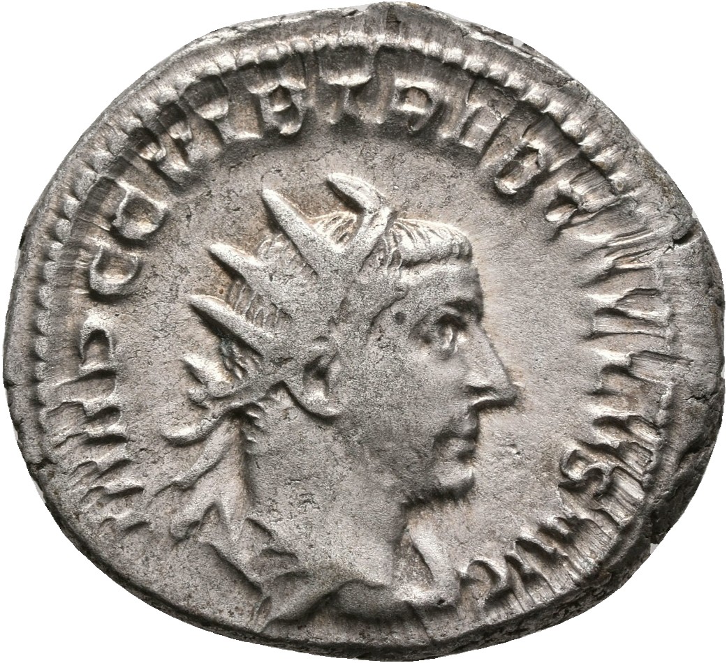 RIC IV Trebonianus Gallus 69 Trebonianus Gallus obverse, Bust of Trebonianus Gallus, radiate, draped, cuirassed, right