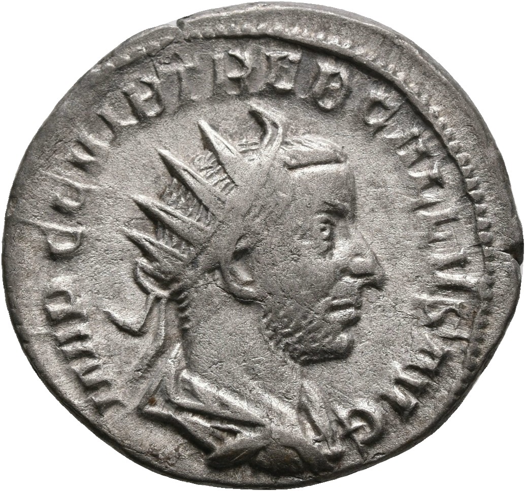 RIC IV Trebonianus Gallus 71 Trebonianus Gallus obverse, Bust of Trebonianus Gallus, radiate, draped, cuirassed, right
