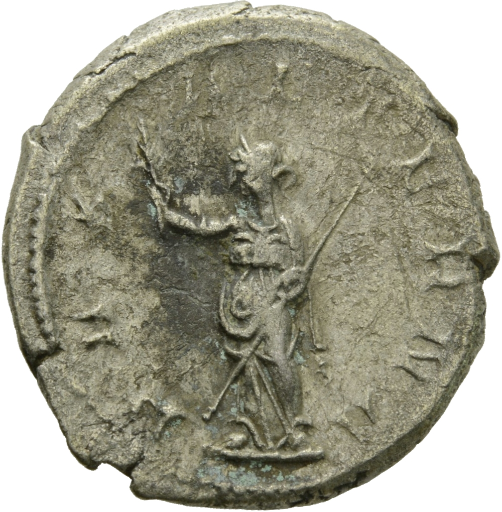 RIC IV Trebonianus Gallus 71 Trebonianus Gallus reverse, Pax, draped, standing left, holding branch in right hand and tran...