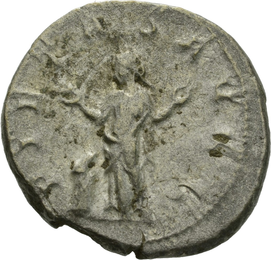 RIC IV Trebonianus Gallus 72 Trebonianus Gallus reverse, Pietas, veiled, draped, standing left, raising both hands; to lef...