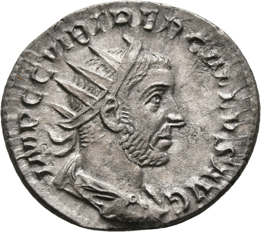 RIC IV Trebonianus Gallus 72 Trebonianus Gallus obverse — Bust of Trebonianus Gallus, radiate, draped, cuirassed, right