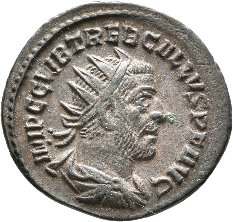 RIC IV Trebonianus Gallus 82 Trebonianus Gallus obverse — Bust of Trebonianus Gallus, radiate, draped, cuirassed, right