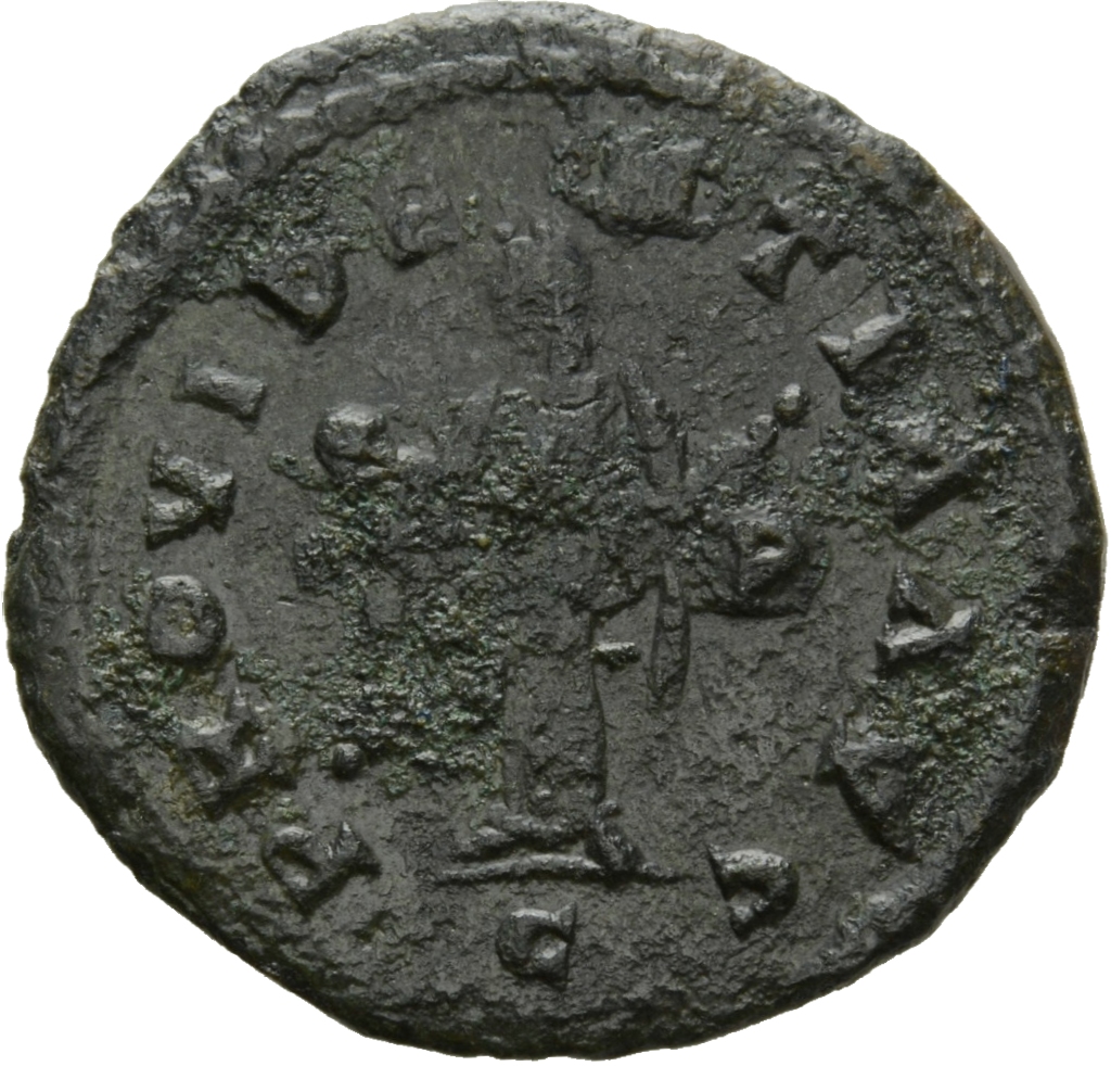 RIC V Allectus 105 Allectus reverse, Providentia, draped, standing left, holding globe in right hand and transverse sceptr...