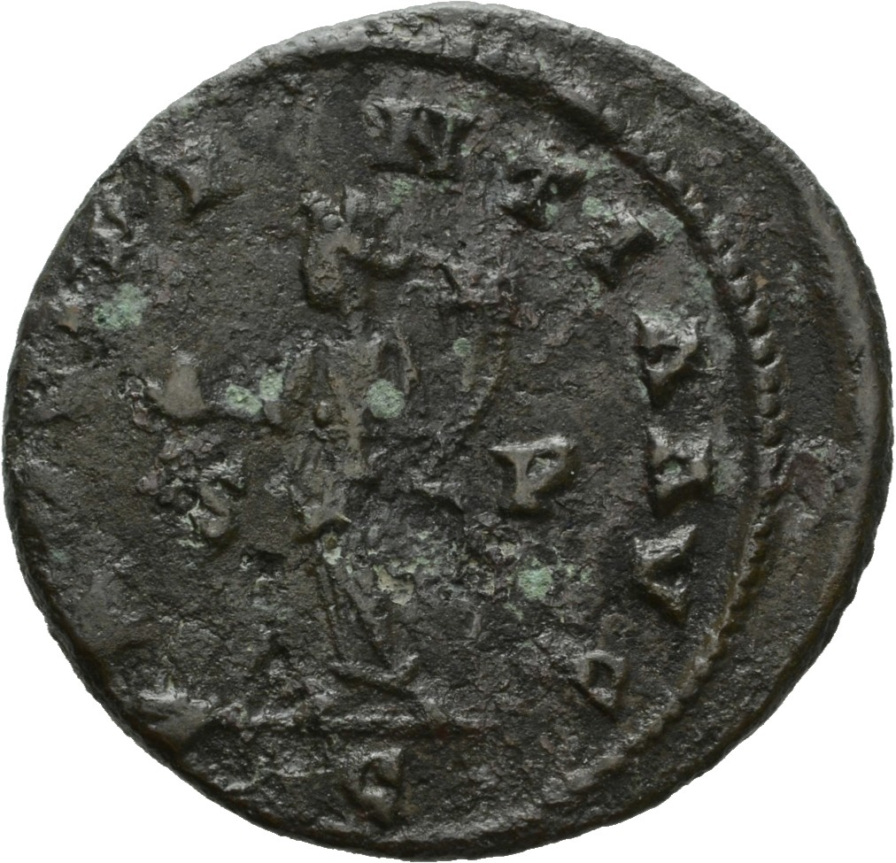 RIC V Allectus 108 Allectus reverse, Providentia, draped, standing left, holding globe in right hand and cornucopiae in le...
