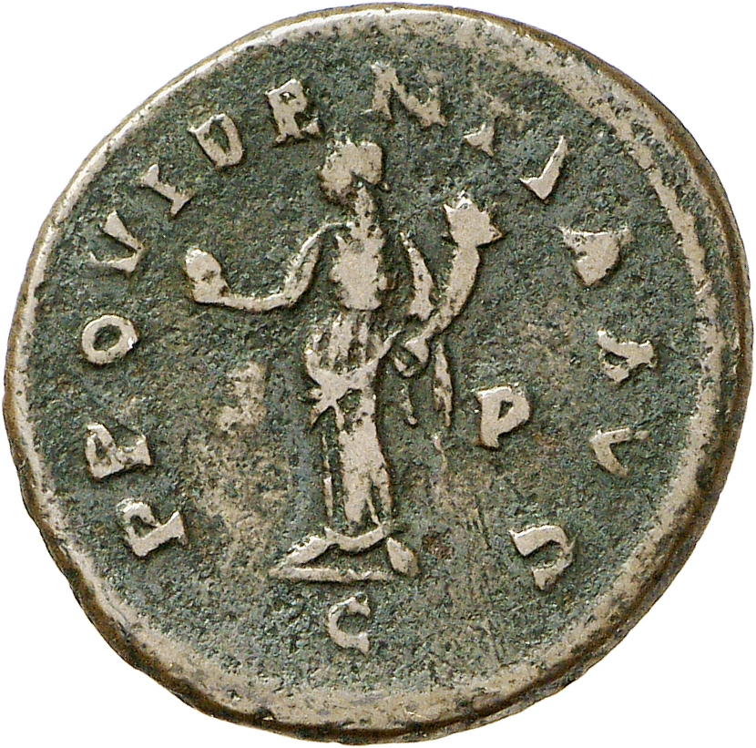 RIC V Allectus 108 Allectus reverse — Providentia, draped, standing left, holding globe in right hand and cornucopiae in l...