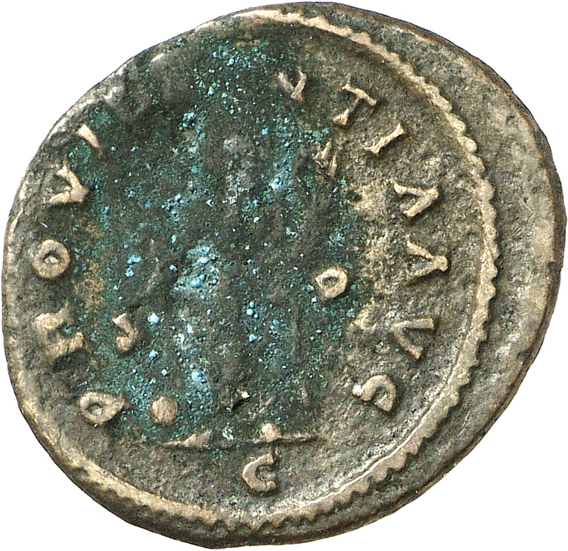RIC V Allectus 111 Allectus reverse — Providentia, draped, standing left, holding baton in right hand and cornucopiae in l...