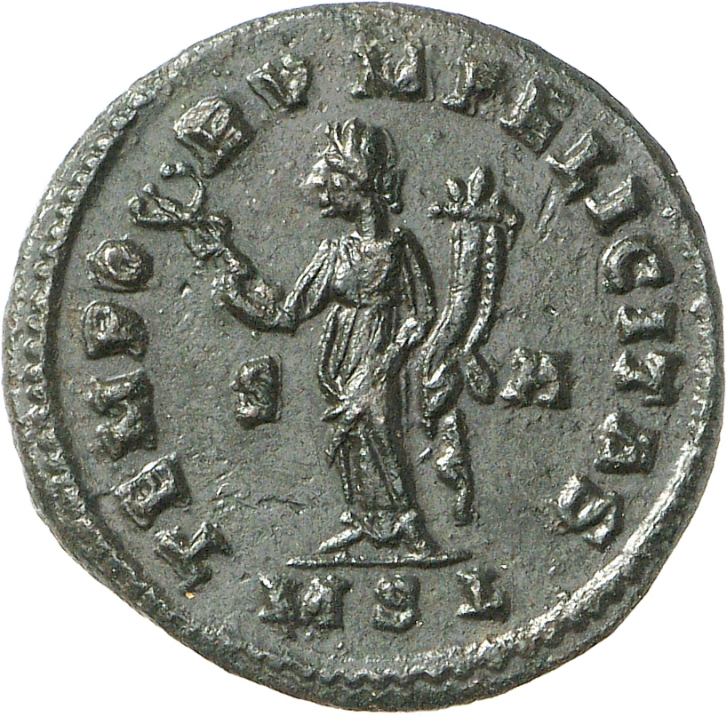 RIC V Allectus 47 Allectus reverse, Felicitas, draped, standing left, holding caduceus in right hand and cornucopiae in le...