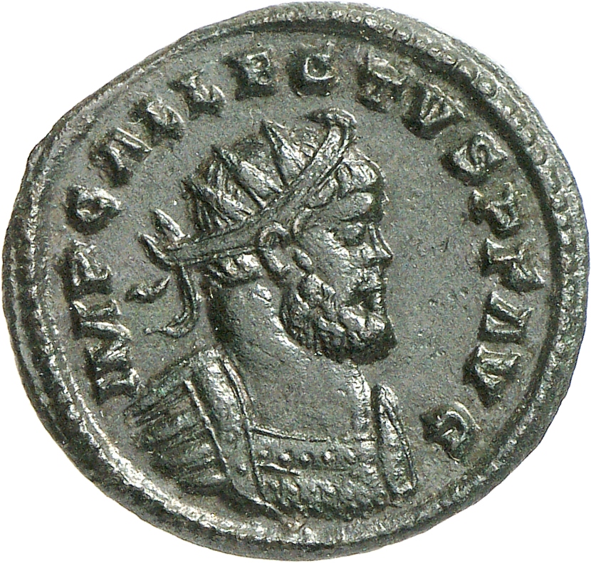 RIC V Allectus 47 Allectus obverse, Bust of Allectus, radiate, cuirassed, right