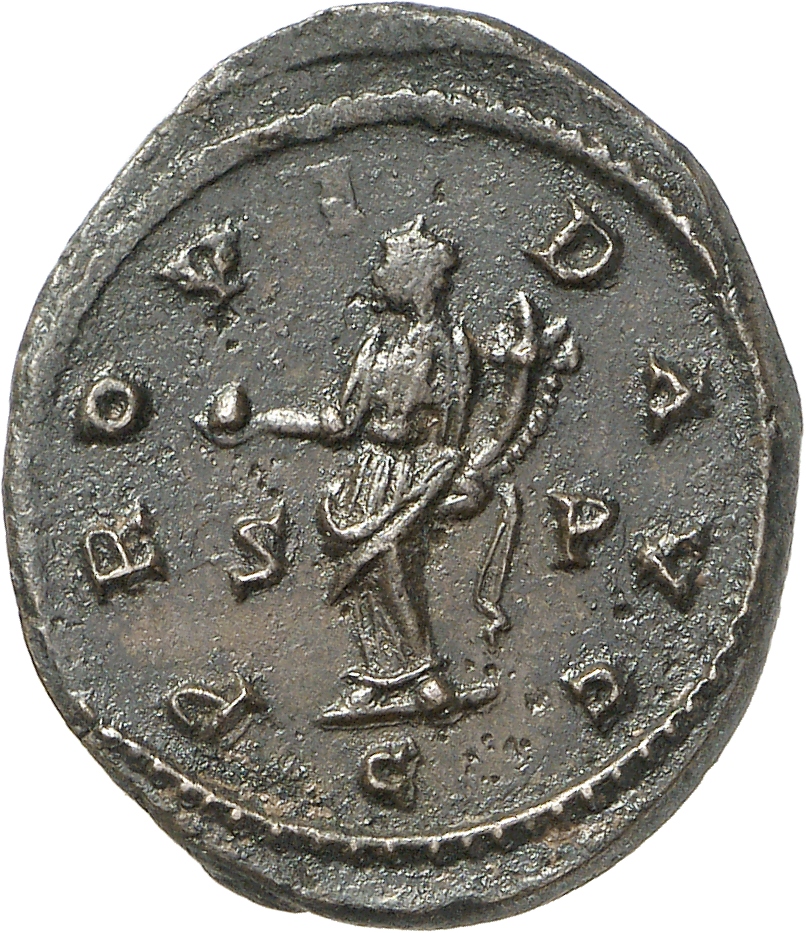 RIC V Allectus 94 Allectus reverse, Providentia, draped, standing left, holding globe in right hand and cornucopiae in lef...