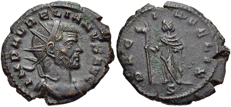 RIC V Aurelian 108 Aurelian obverse, Bust of Aurelian, radiate, draped, right or bust of Aurelian, radiate, draped, cuiras...