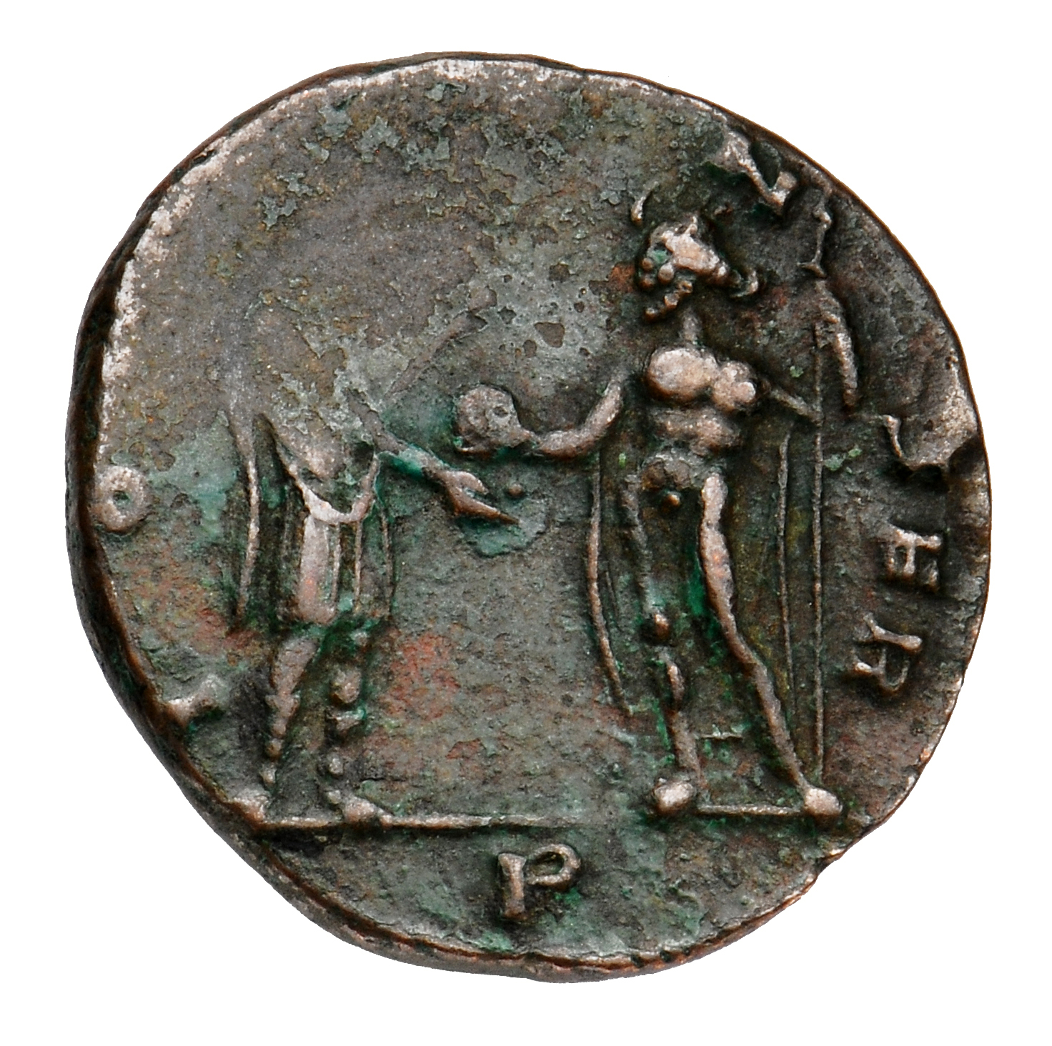 RIC V Aurelian 129 Aurelian reverse, Aurelian, standing right, holding sceptre or spear, receiving globe from Jupiter, sta...