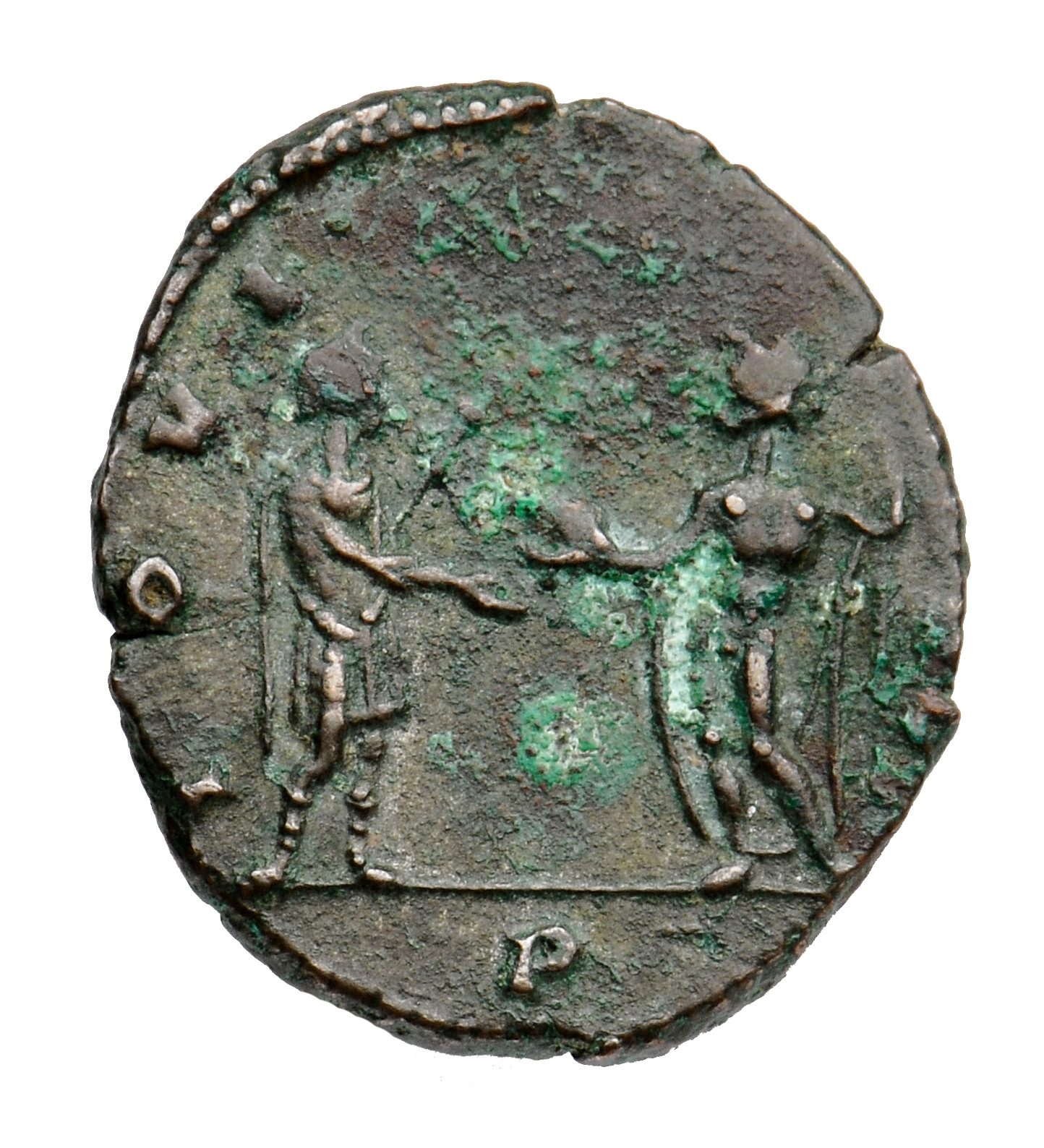 RIC V Aurelian 131 Aurelian reverse, Aurelian, standing left, holding sceptre or spear, receiving globe from Jupiter, stan...