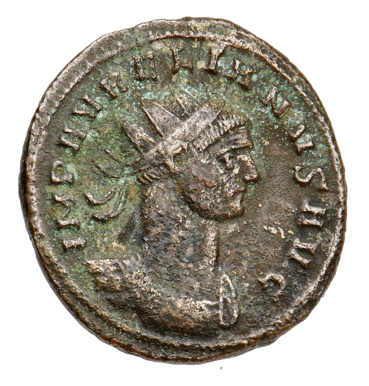 RIC V Aurelian 134 Aurelian obverse, Bust of Aurelian, radiate, cuirassed, right
