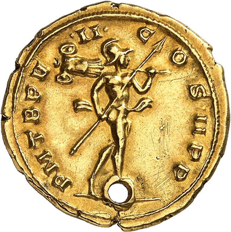 RIC V Aurelian 16 Aurelian reverse, Mars, walking right, holding spear in right hand and trophy in left hand
