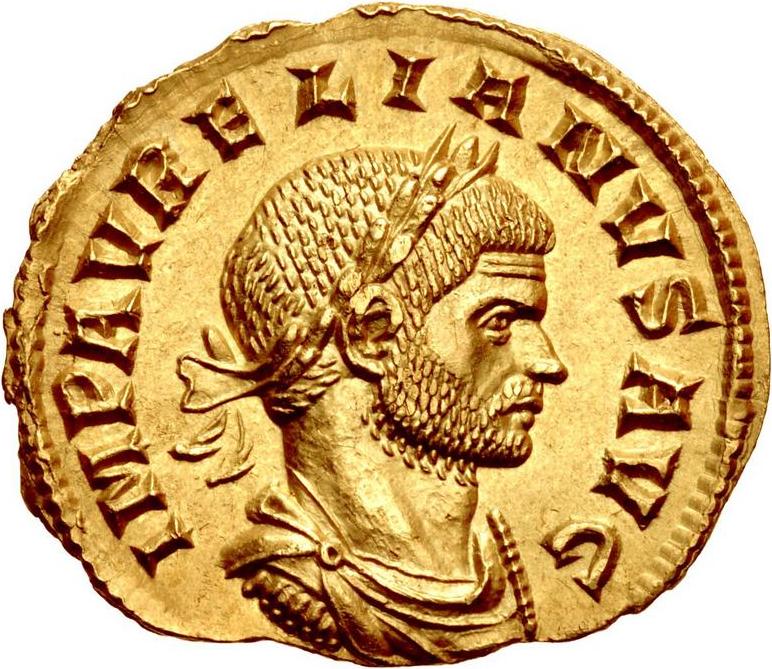 RIC V Aurelian 177 Aurelian obverse — Bust of Aurelian, laureate, draped, right or bust of Aurelian, laureate, cuirassed, ...