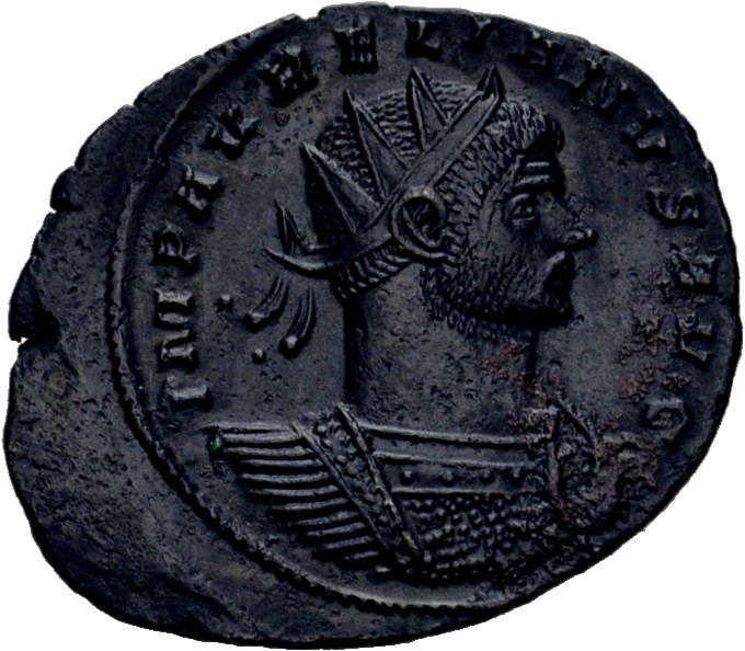RIC V Aurelian 216 Aurelian obverse — Bust of Aurelian, radiate, draped, right or bust of Aurelian, radiate, cuirassed, right